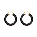 14K Yellow Gold 5 x 30 MM Onyx Hoop Earrings