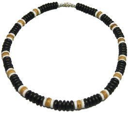 Native Treasure Men's White Puka Shell Necklace Black Coco Beaded Surf Puca Choker - 18