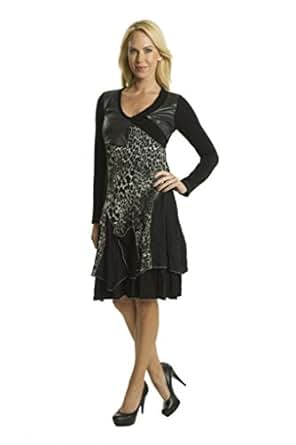 Premise Paris Women Mix Media Fabric Long Sleeve V-neck Dress at Amazon Womenâs Clothing store: