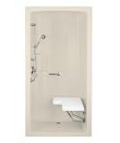 Kohler K-12100-P-47 Freewill Barrier-Free Transfer Shower Module with Polished Stainless Steel Grab Bars and Seat on Right, 45