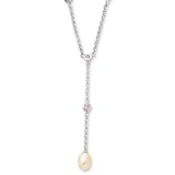 Sterling Silver Pink Cultured Freshwater Pearl & CZ Necklace - 16 Inch