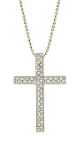 14K Yellow Gold Diamond Cross Pendant w/Chain - 0.20 Ct.