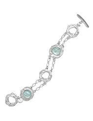 7.5" Double Strand Round Textured Silver and Roman Glass Toggle Bracelet
