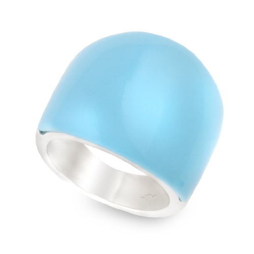 JanKuo Jewelry Rhodium Plated Artificial Stone Turquoise Color Dome Cocktail Ring