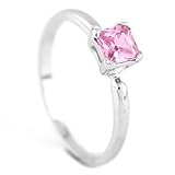 Silver Princess Cut October Pink Topaz Birthstone Child Ring