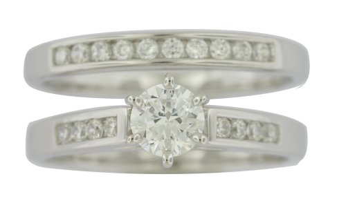 Platinum Overlay Sterling Silver Cubic Zirconia Round Bridal Ring Set