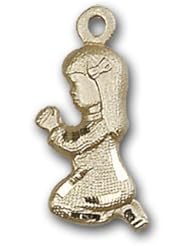 14kt Solid Gold Pendant Praying Girl Medal 5/8 x 1/4 Inches -4262- Comes with a Black velvet Box