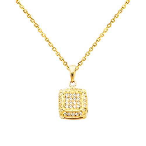 14k Yellow Gold 10mm Rounded Square CZ Cubic Zirconia Charm Pendant (0.4