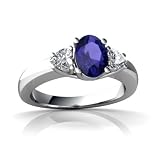 14K White Gold Oval Created Sapphire Ring