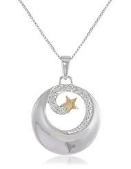 Two-Tone Sterling Silver and Gold Flashed Plating "If you Can Imagine It, You Can Achieve It. If You Can Dream It, You Can Become It" 1/10 ct. t.w. Diamond Circle with Gold Star Pendant Necklace, 18"