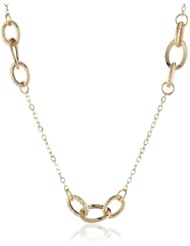 Italian 14k Yellow Gold High Polished and Textured Link Stations Necklace, 18"