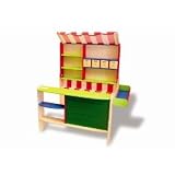 Wooden play / toy shop with blackboard and marquee