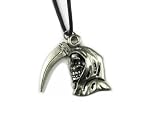 Grim Reaper with Sickle Pewter Pendant with Adjustable Cord Necklace