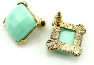 Gold Tone Mint Green Square Stone Stud Earrings