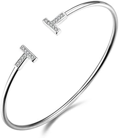 SILVERSHOP Tiffany style 925 silver T Wire Bracelet Open Cuff Narrow Bangle