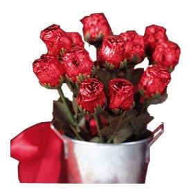 Sweetheart Chocolate Rose Candy Bouquet - 1 Dozen Red Roses in a Gift Basket