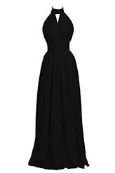 A-line Sleeveless Vintage  Chiffon High-Neck Evening Dress/Bridesmaid Dress/Prom Dress/Party Dress  with a Brush/Sweep Train  With Ruffles