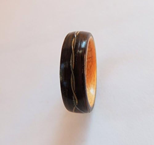 Bentwood Ring, Bob &amp; Nicky Rosewood and Maple Ring With Bronze Nickel Guitar String Abalone Dots, Wood Wedding Band, Wooden Jewelry