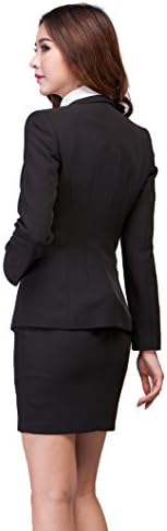 TLL Womens Slim Jacket Long-Sleeve One-button Business Suit OL Blazer and Skirt Set (S, Black)