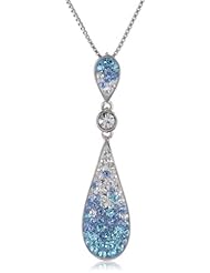 Sterling Silver Blue Crystal and Clear Crystal Drop Pendant Necklace, 18"