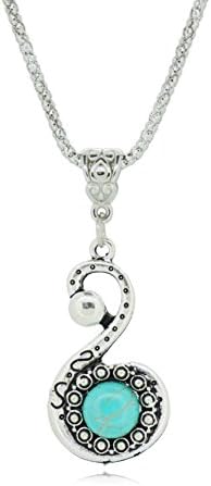 VCreations Simulated Turquoise Necklace Pendant Tibetan Silver Fashion Jewelries - Clef Round