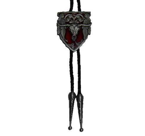 Western Native American Indian Longhorn Skull Bolo Tie Red