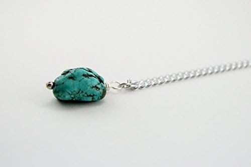 Simulated Turquoise Pendant Necklace, Unique Green Stone Focal Bead Necklace, Asymmetrical Nugget Gemstone