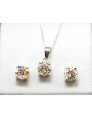 Toc Sterling Silver Cz Multi Colour Pendant and Stud Earrings
