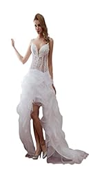 A-line V-neck Lace-Up Sleeveless Cocktail Full Length Organza Wedding Dress  with a Chapel Train 