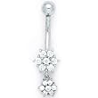 Solid 14k White Gold Cubic Zirconia Dangle Flower Belly Ring