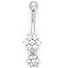 Solid 14k White Gold Cubic Zirconia Dangle Flower Belly Ring