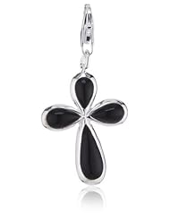 VINANI brand Germany 925 Sterling Silver Charm Pendant Cross Onyx black frame shiny HKTY