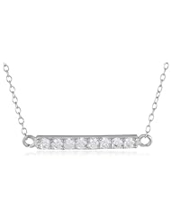 Sterling Silver Cubic Zirconia Horizontal Bar Pendant Necklace, 16"+ 2" Extender