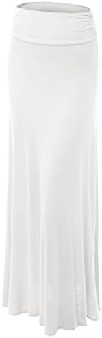 Womens rayon lightweight floor length fold stretch maxi skirt  (S, White)