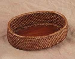 Oval Rattan and Wood Basket