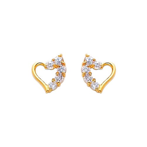Journey Heart CZ 14K Yellow Gold Stud Earrings