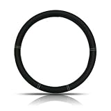 Steering Wheel Cover Genuine Leather Black with Silver Stitiching