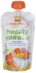 Happy Baby Organic Baby Food 3 Homestyle Meals, Super Salmon, 4-Ounce Pouches (Pack of 4)