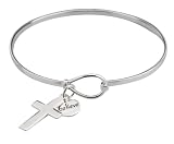 Sterling Silver “Believe” Cross Catch Bangle Bracelet