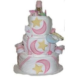 3 Tier Pink Moon and Stars Baby Diaper Cake