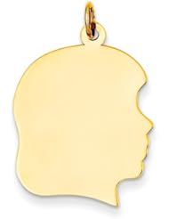 14k Yellow Gold Large .011 Gauge Facing Right Engravable Girl Head Charm Pendant