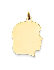 14k Yellow Gold Large .009 Gauge Facing Right Engravable Girl Head Charm Pendant