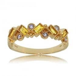 Milgrain Ring in 14K Gold with Citrine (Emerald Cut) and Diamonds-3/4cttw of Citrine