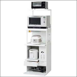 エムケー精工(MK精工) 上棚付レンジ台(米びつ10kg付) キャビー(幅56.5)収納庫タイプ ホワイト CHU-206W