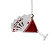 Happy Hour Red Martini Glass with Royal Flush Magnet Christmas Ornament 4.5"