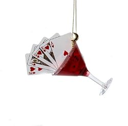 Happy Hour Red Martini Glass with Royal Flush Magnet Christmas Ornament 4.5"