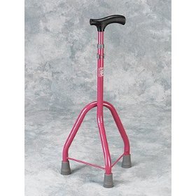 Pediatric Tripod Cane w/ Derby Handle - Epoxy-coated pediatric straight-neck tripod cane with reinforced cross sections. Features include Derby handle and Clip adjustment. Height adjustable grip to floor from 21" to 28" (53 cm. to 71 cm.). Base at its widest is 10" (25 cm.). Available in 3 colors. Indicate color selection in Comments section during Check Out.