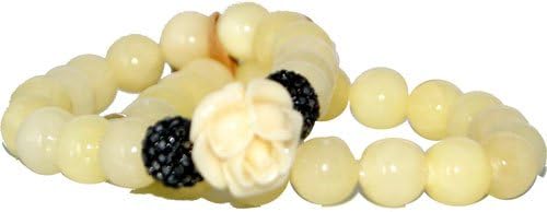 Beaded Bracelets with White Flower Charm by Artist Andrea Rosenberg 2 Bracelets (Cream)