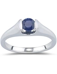 0.40 Cts Blue Sapphire Solitaire Ring in 14K White Gold