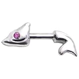 Sterling Silver 925 Pink Gem Dolphin Cartilage Earring Stud